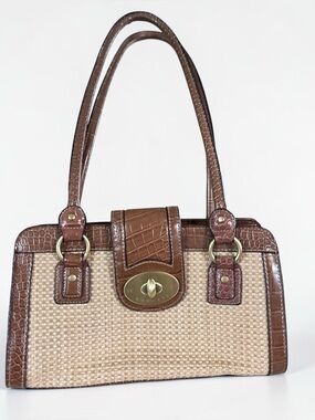Rosetti Straw & Croc Embossed Shoulder Bag Brown Beige